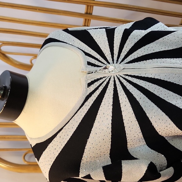 Vintage EY Boutique black silver metallic shimmery cardigan crystal zipper pull - Picture 2 of 15